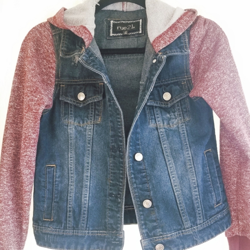 Two-Tone Jean Jacket with Hood